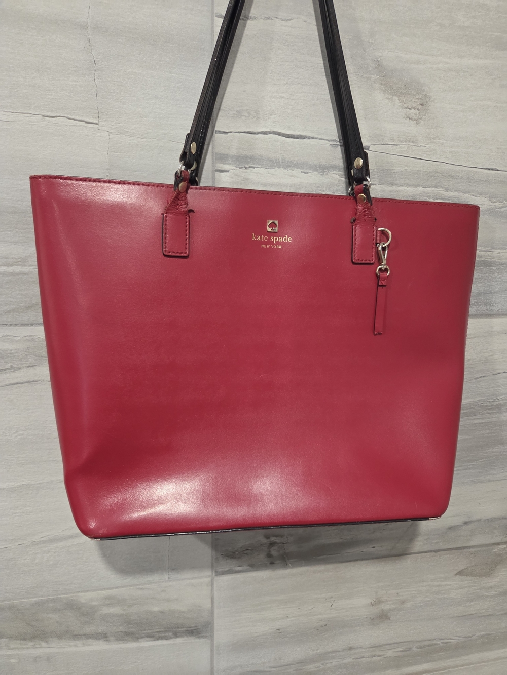 Kate Spade New York Red Leather Tote Shoulder Bag Large Work Purse